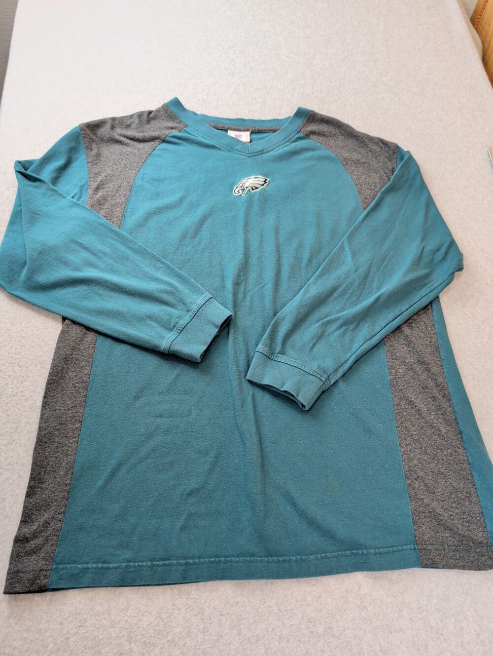 VTG Philadelphia Eagles Mens XL Shirt NFL Tag Midnight Green V-Neck Raglan L/S